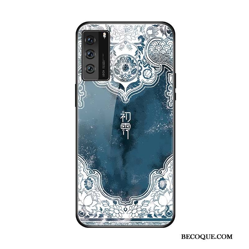 Huawei P40 Coque Net Rouge Marque De Tendance Verre Étui Protection Bleu