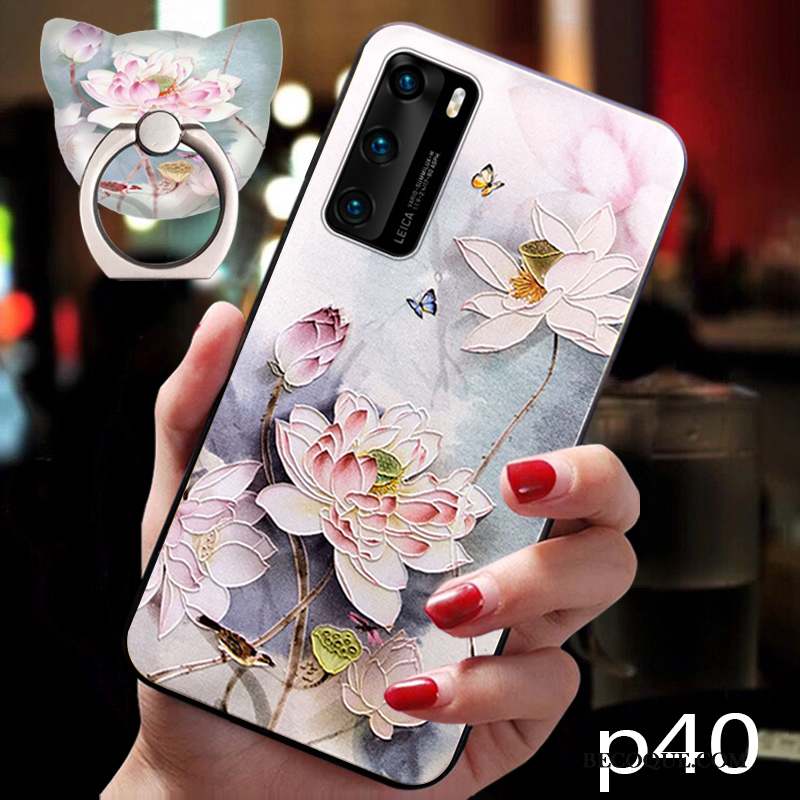 Huawei P40 Coque Style Chinois Incassable Tendance Net Rouge Rose Silicone