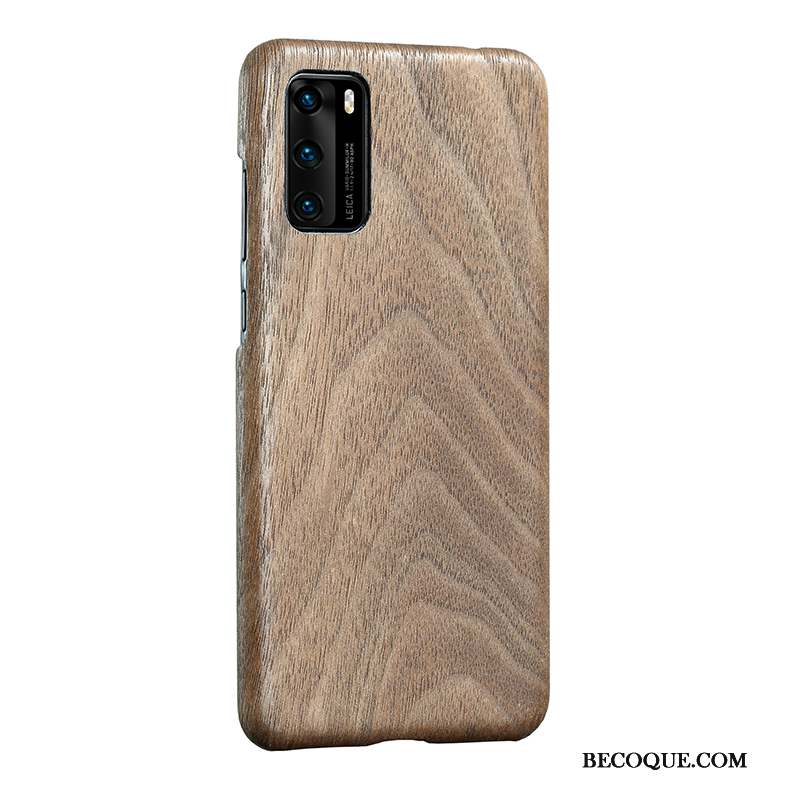 Huawei P40 Coque Étui En Bois Incassable Très Mince Sentir Marron