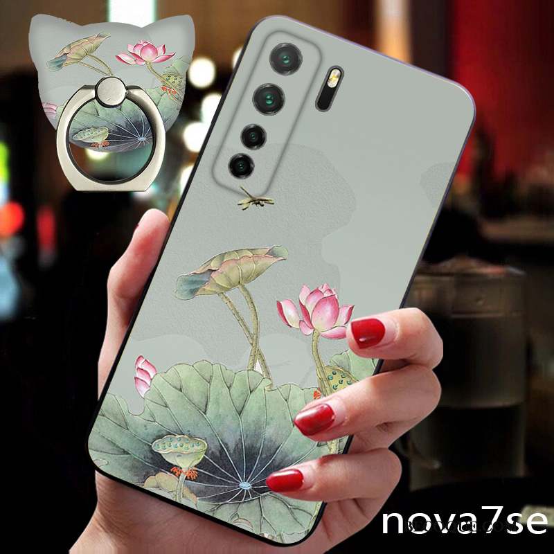 Huawei P40 Lite 5g Coque Délavé En Daim Nouveau Support Fleur Tendance Anneau