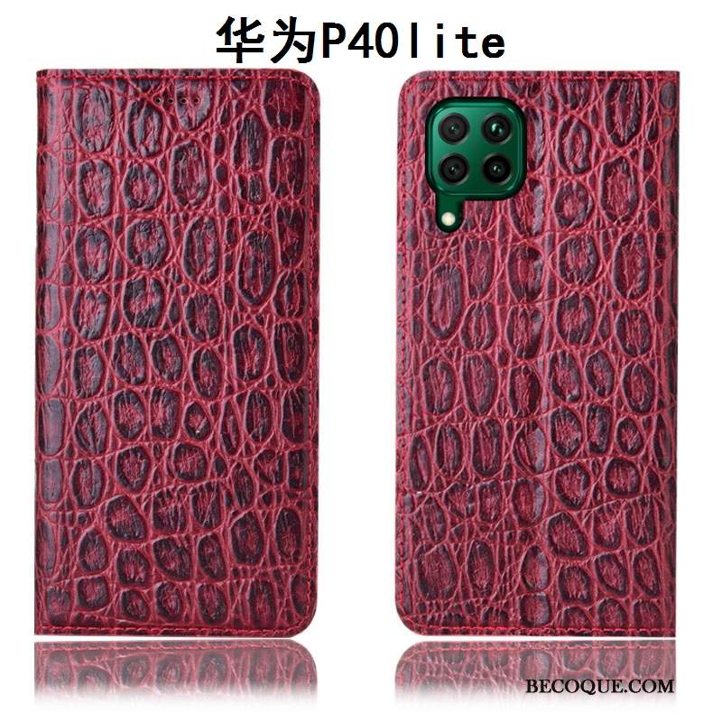 Huawei P40 Lite Protection Étui Incassable Coque De Téléphone Rouge Étui En Cuir