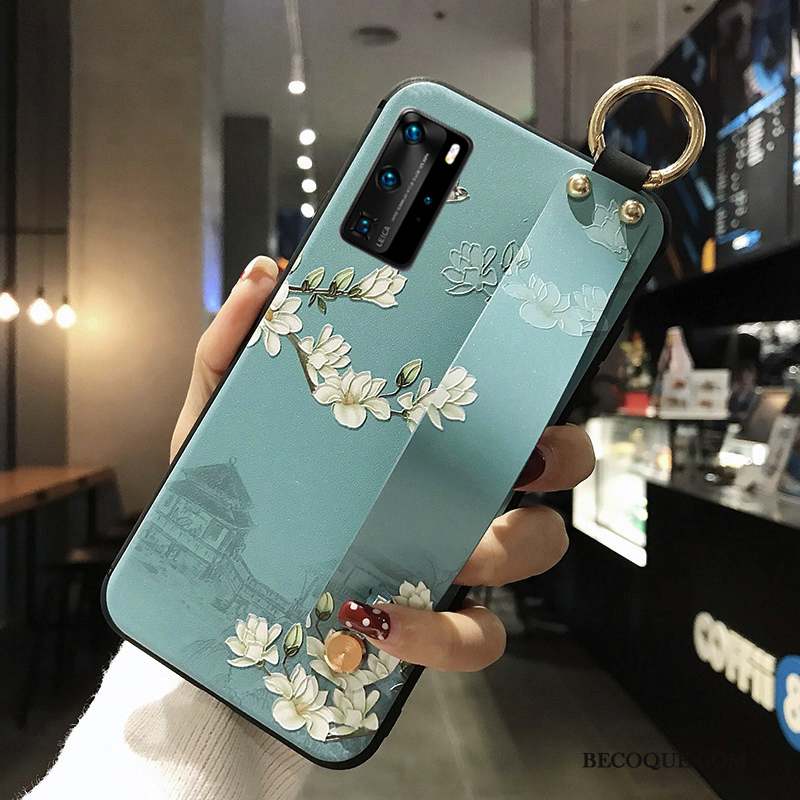 Huawei P40 Pro Bleu Gaufrage Protection Tout Compris Coque De Téléphone Silicone