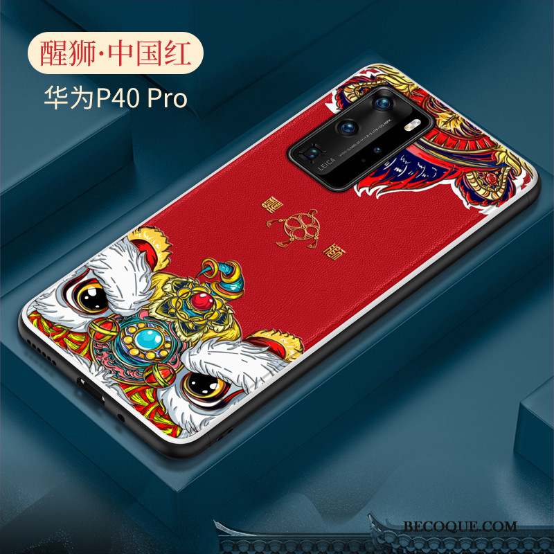 Huawei P40 Pro Créatif Net Rouge Incassable Coque De Téléphone Silicone Style Chinois