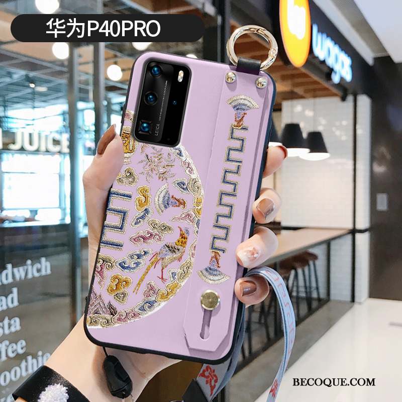 Huawei P40 Pro Modèle Fleurie Violet Coque De Téléphone Fluide Doux Étui Silicone