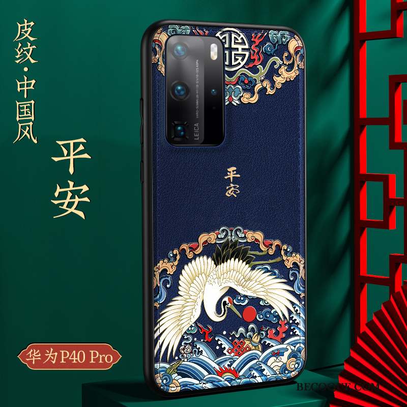 Huawei P40 Pro Tout Compris Étui Qualité Coque Bleu Style Chinois