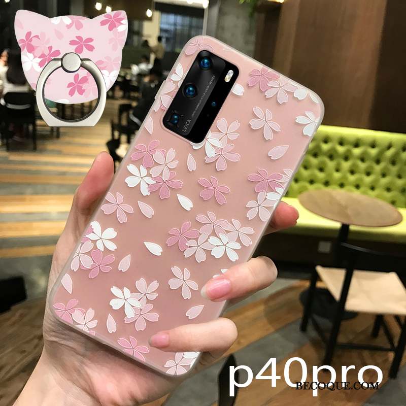 Huawei P40 Pro Transparent Simple Coque De Téléphone Rose Silicone Délavé En Daim