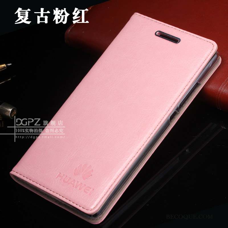 Huawei P8 Clamshell Cuir Véritable Coque Étui Haute Rose