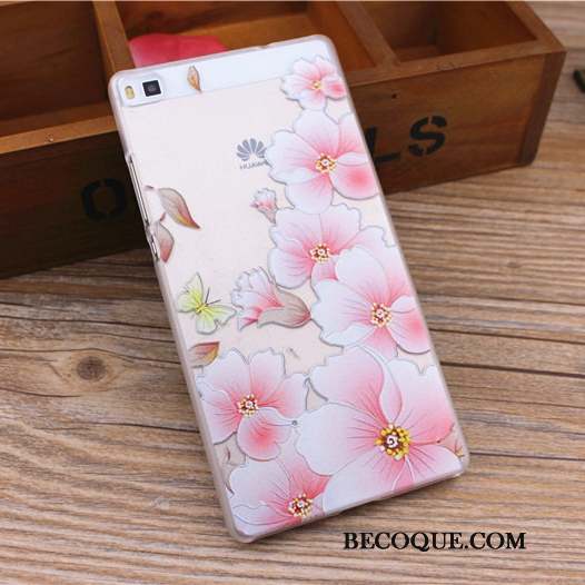 Huawei P8 Lite Étui Difficile Rose Délavé En Daim Coque Gaufrage