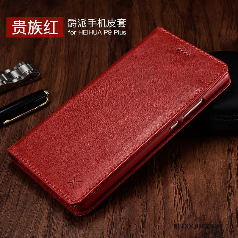 Huawei P9 Business Étui En Cuir Coque De Téléphone Cuir Véritable Clamshell Rouge