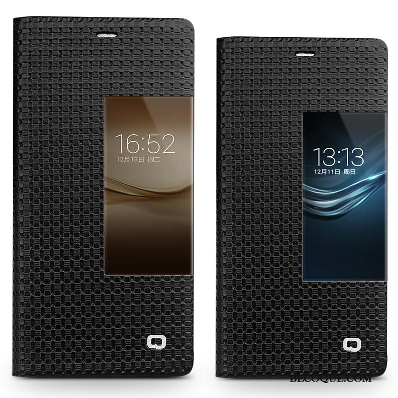 Huawei P9 Coque Business Cuir Véritable Noir Téléphone Portable Étui Housse