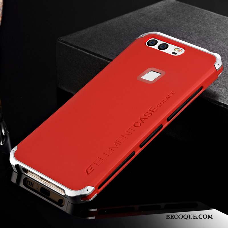 Huawei P9 Coque Délavé En Daim Protection Métal Créatif Étui Rouge