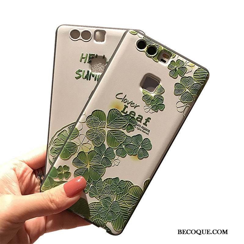 Huawei P9 Coque Gaufrage Support Silicone Délavé En Daim Vert Tout Compris