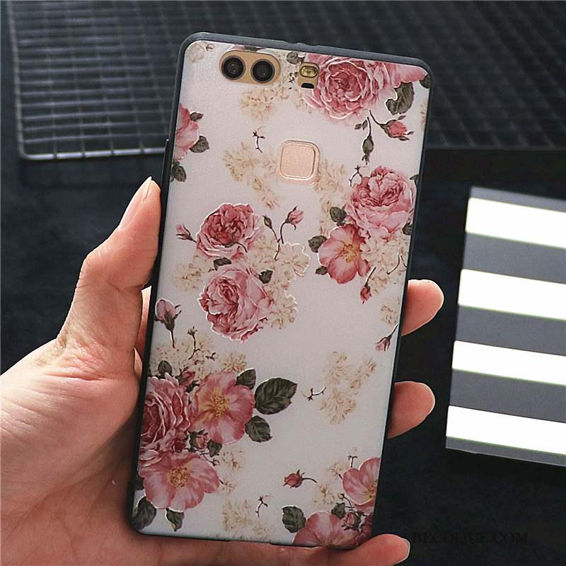 Huawei P9 Coque Incassable Gaufrage Rose Créatif Protection Style Chinois