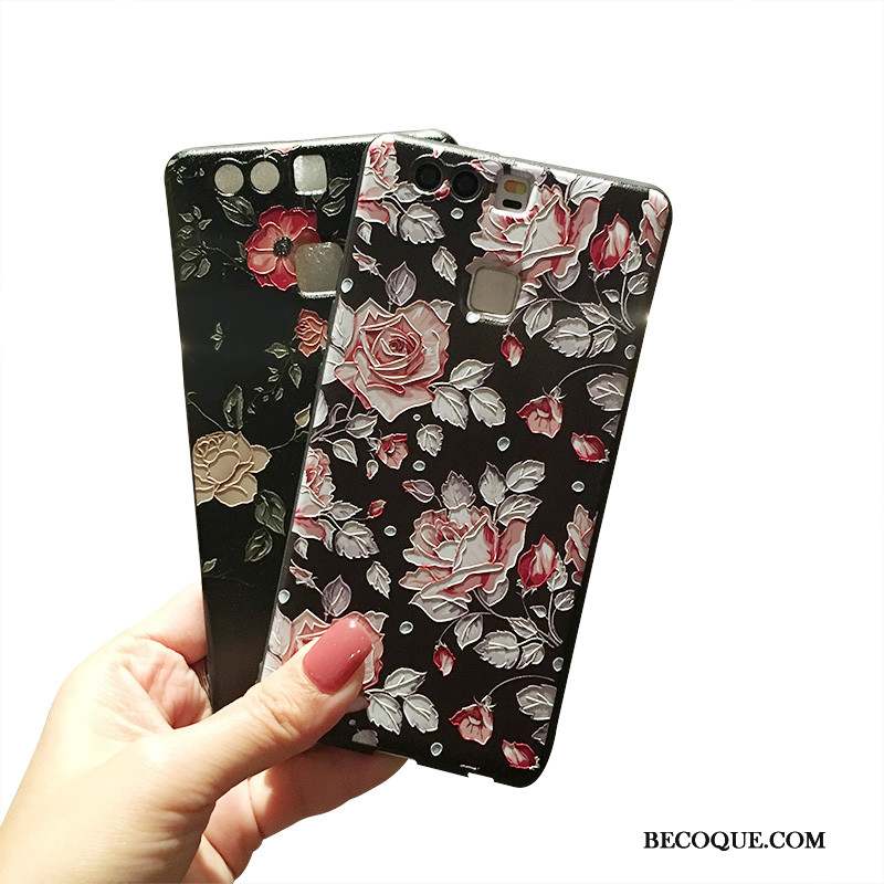 Huawei P9 Coque Rose Multicolore Gaufrage Fluide Doux Délavé En Daim Silicone