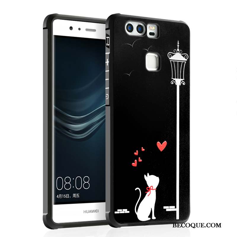 Huawei P9 Plus Coque De Téléphone Dessin Animé Incassable Fluide Doux Noir Silicone