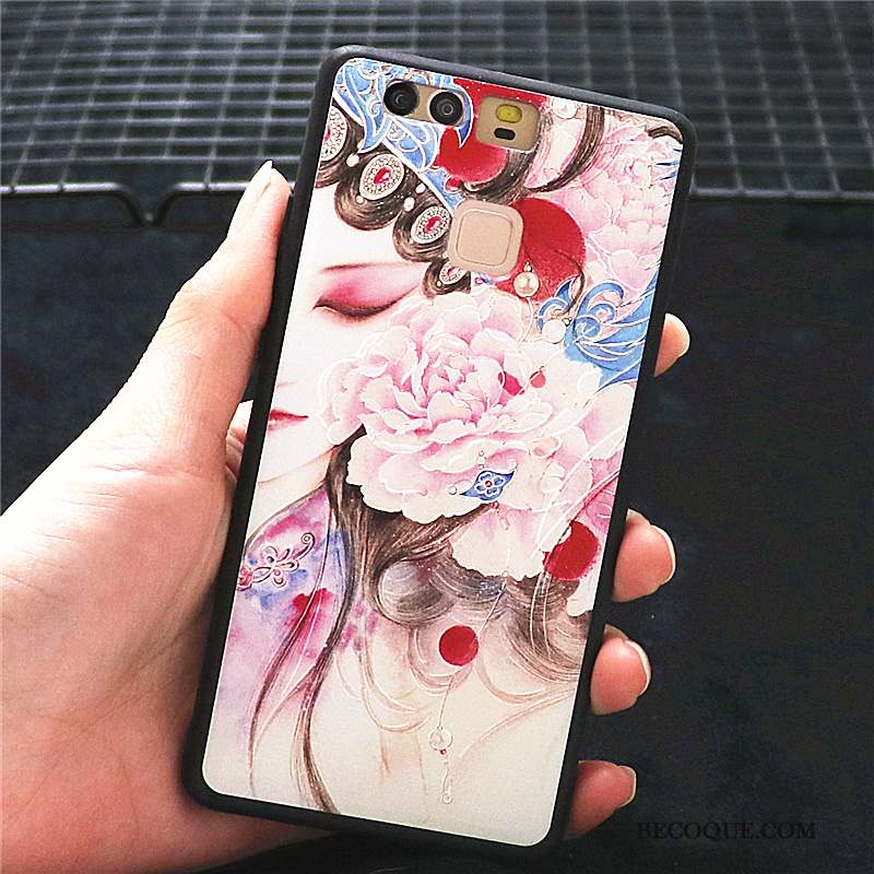 Huawei P9 Plus Coque De Téléphone Style Chinois Hua Dan Incassable Rose Délavé En Daim