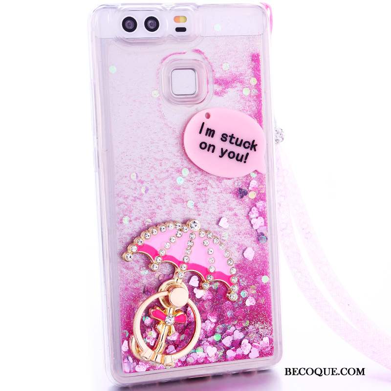 Huawei P9 Plus Protection Dessin Animé Rose Cou Suspendu Incassable Coque De Téléphone