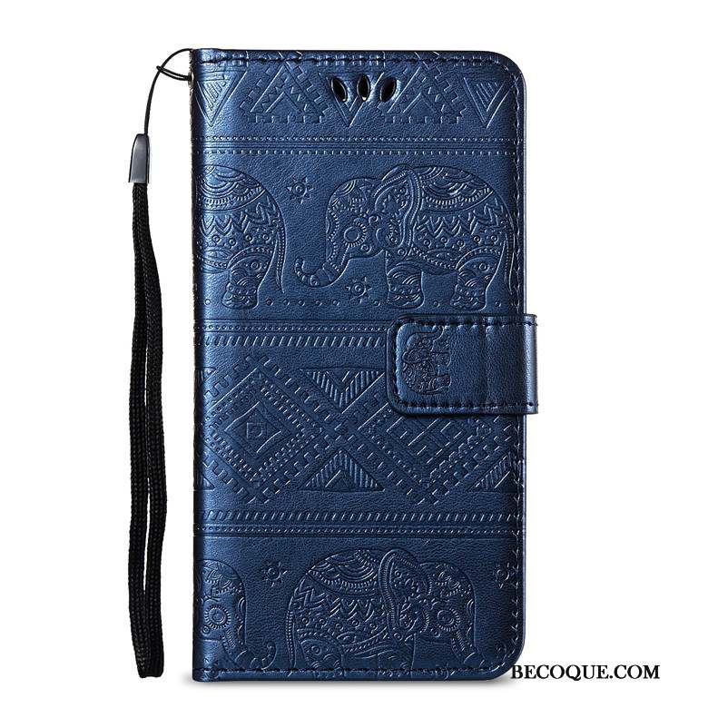 Huawei Y5 2019 Housse Protection Coque De Téléphone Étui En Cuir Incassable Bleu Marin