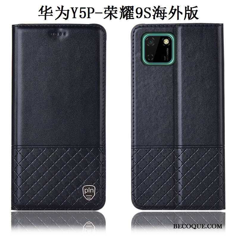 Huawei Y5p Cuir Véritable Noir Étui Protection Incassable Coque De Téléphone