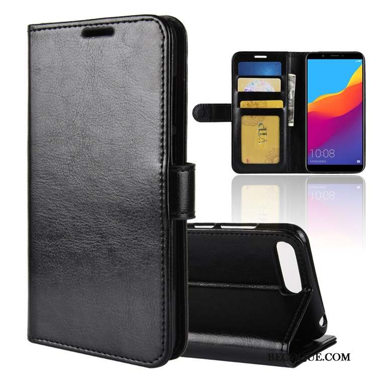 Huawei Y6 2018 Étui Coque De Téléphone Noir Protection Étui En Cuir Housse