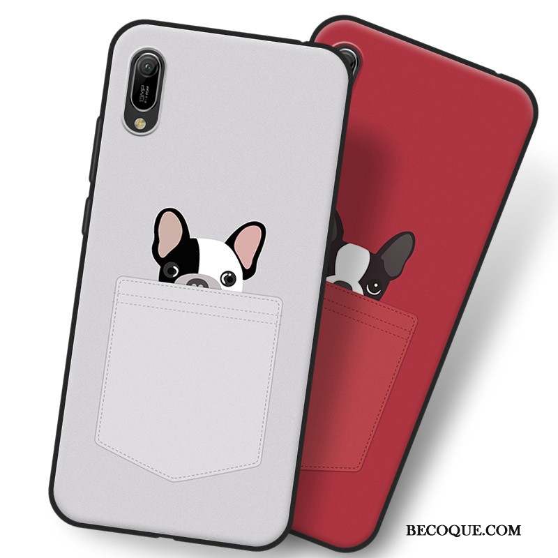 Huawei Y6 2019 Coque Téléphone Portable Dessin Animé Gris Étui Fluide Doux Ornements Suspendus