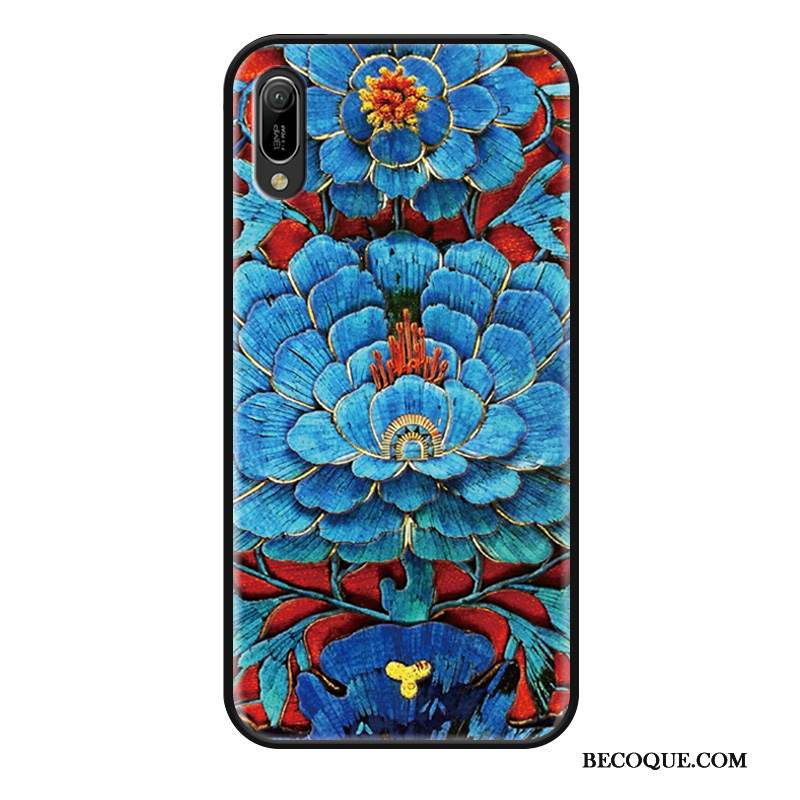 Huawei Y6 2019 Incassable Bleu Gaufrage Coque De Téléphone Ornements Suspendus Luxe