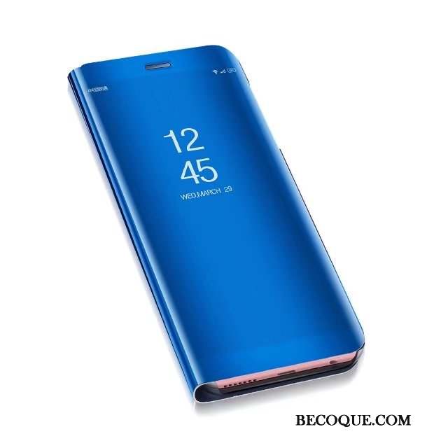 Huawei Y7 2018 Bleu Étui Coque De Téléphone Étui En Cuir Miroir Housse