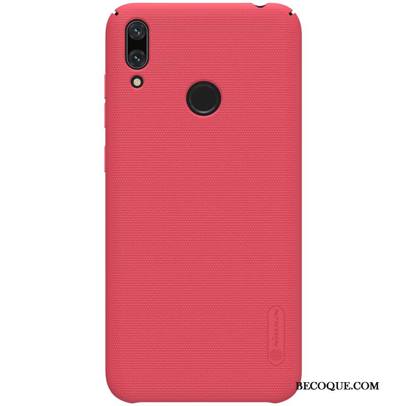 Huawei Y7 2019 Délavé En Daim Incassable Protection Coque De Téléphone Rouge Étui