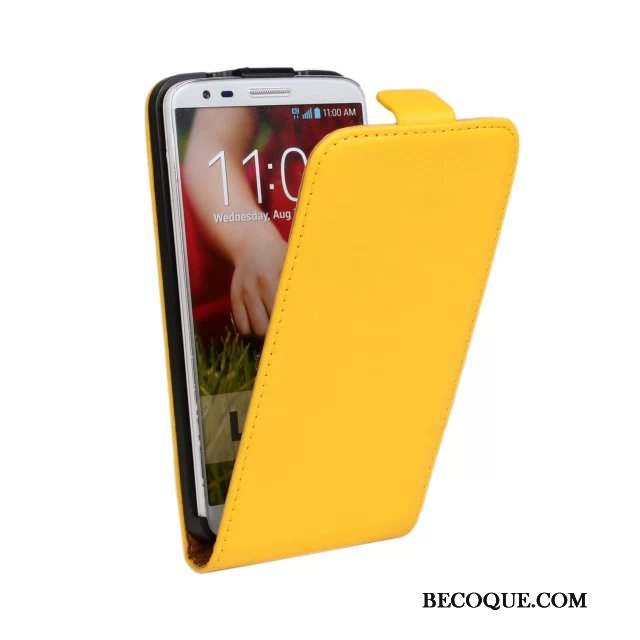 Lg G2 Jaune Étui En Cuir Cuir Véritable Coque De Téléphone Protection Téléphone Portable