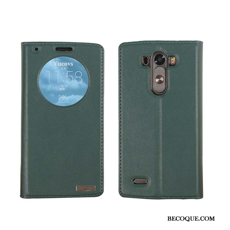 Lg G3 Cuir Véritable Étui En Cuir Vert Protection Coque Dormance