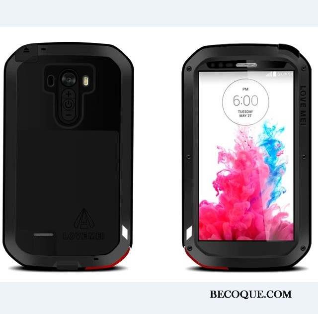 Lg G3 Verre Trempé Incassable Métal Trois Défenses Silicone Coque De Téléphone