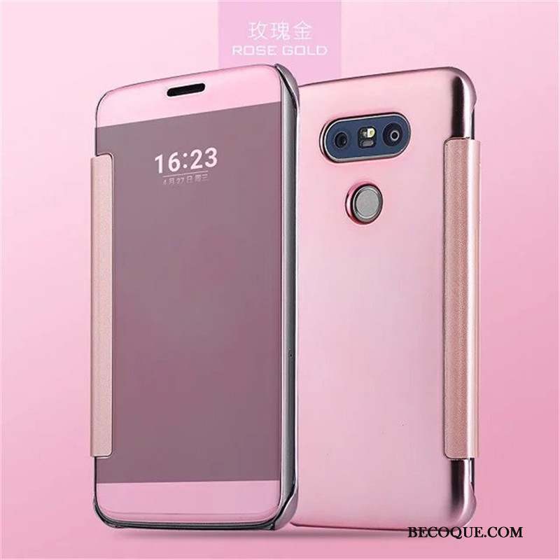 Lg G5 Transparent Housse Étui En Cuir Coque De Téléphone Placage Or Rose