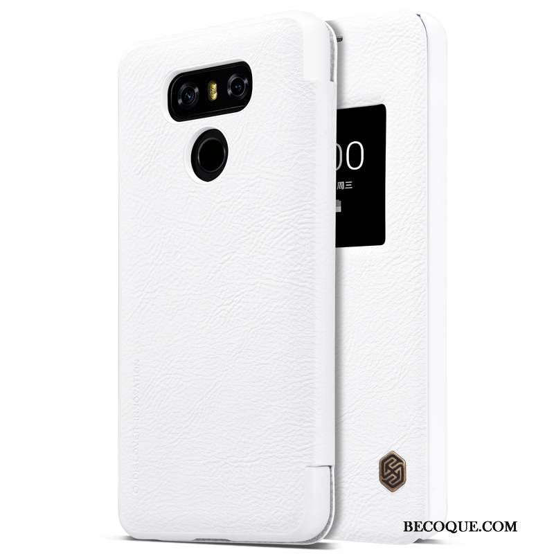 Lg G6 Coque Étui Or Dormance Étui En Cuir Téléphone Portable Blanc