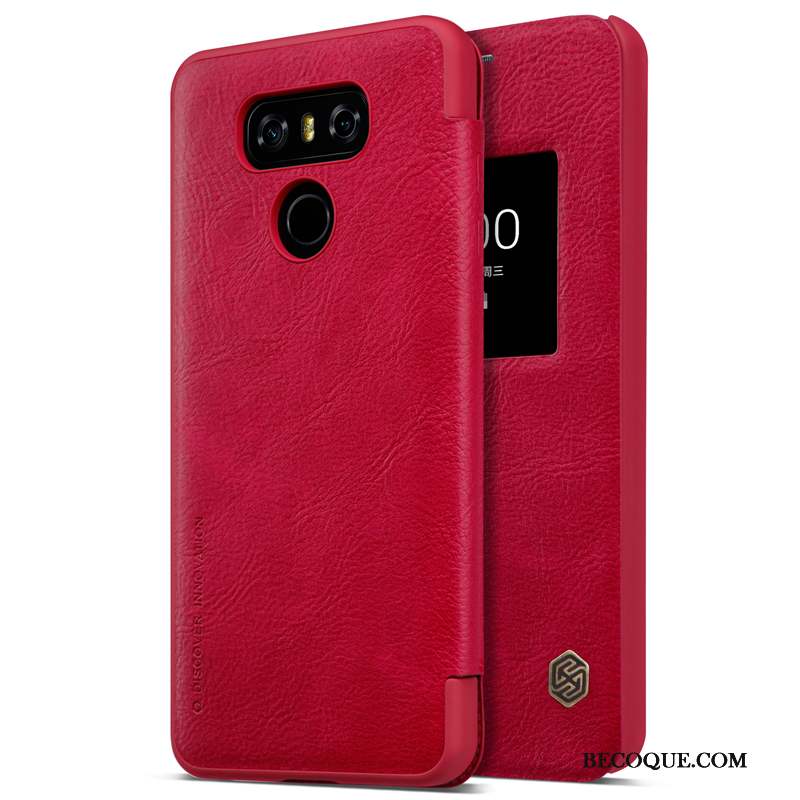 Lg G6 Rouge Étui En Cuir Incassable Housse Téléphone Portable Coque De Téléphone