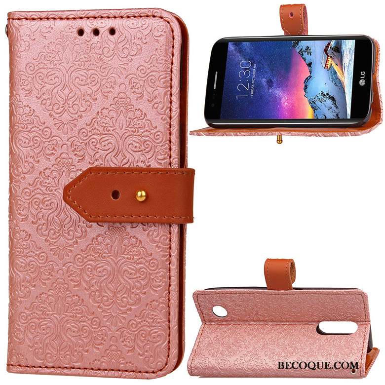 Lg K10 2017 Clamshell Étui En Cuir Rose Europe Silicone Coque De Téléphone