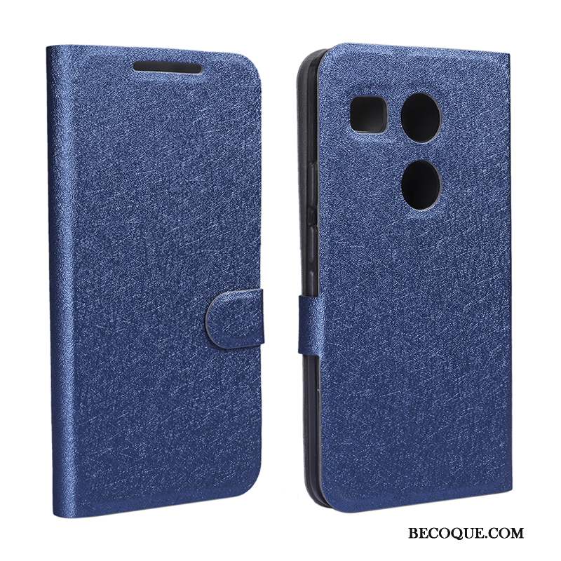 Lg Nexus 5x Coque De Téléphone Étui En Cuir Téléphone Portable Bleu Mince Support