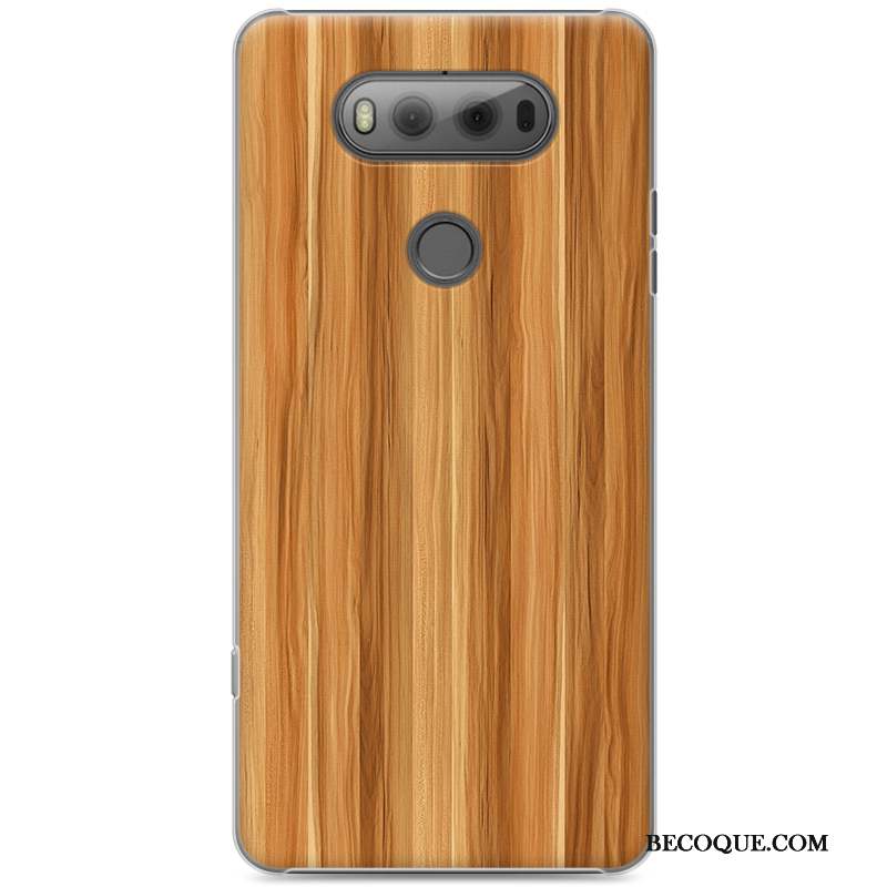 Lg V20 Tendance Coque Transparent Étui Grain De Bois Marron