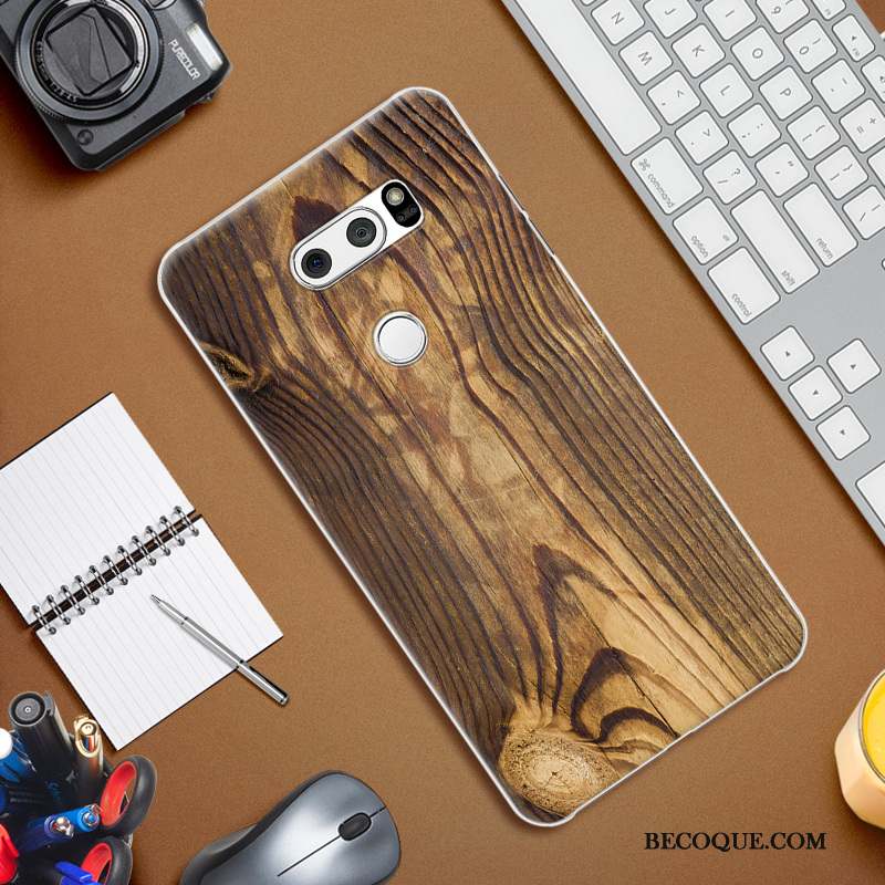 Lg V30 Coque Bois Incassable Peinture Étui Difficile Créatif