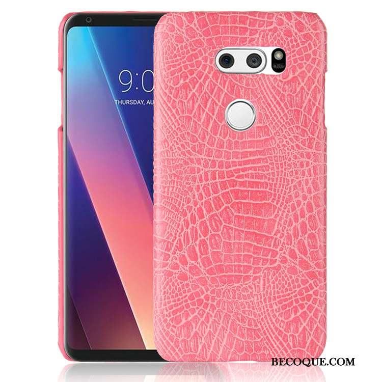 Lg V30 Coque Étui Rose Vintage Crocodile Cuir Incassable