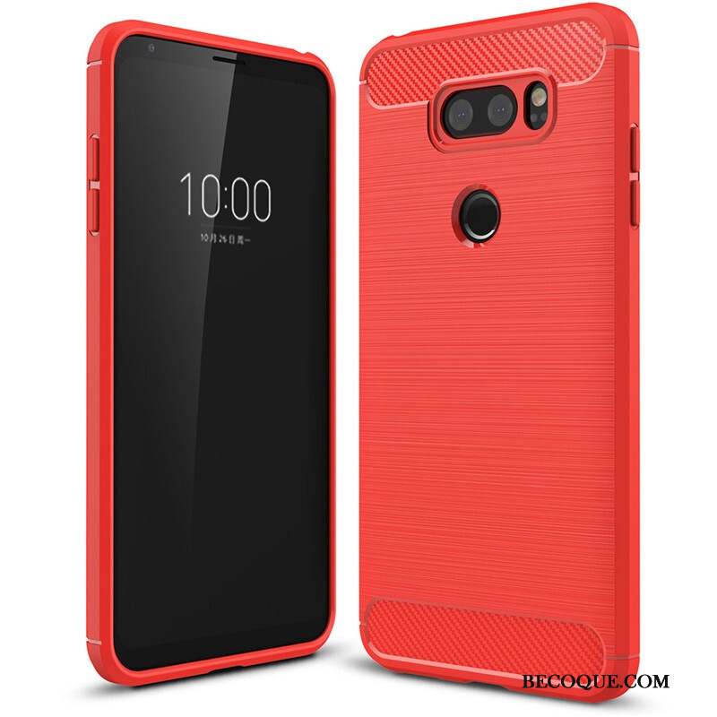 Lg V30 Étui Fluide Doux Coque En Silicone Protection Incassable Rouge