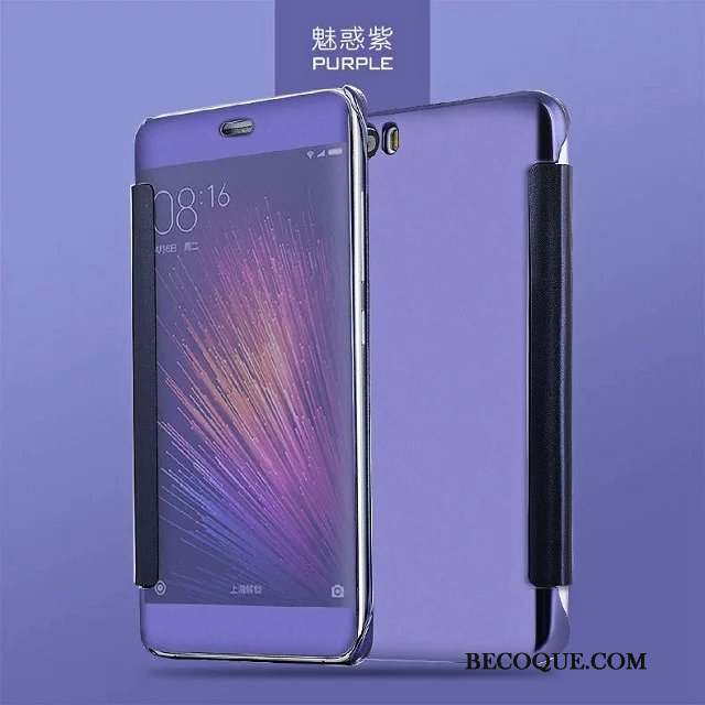 Mi 5 Coque Étui Petit Protection Miroir Étui En Cuir Violet