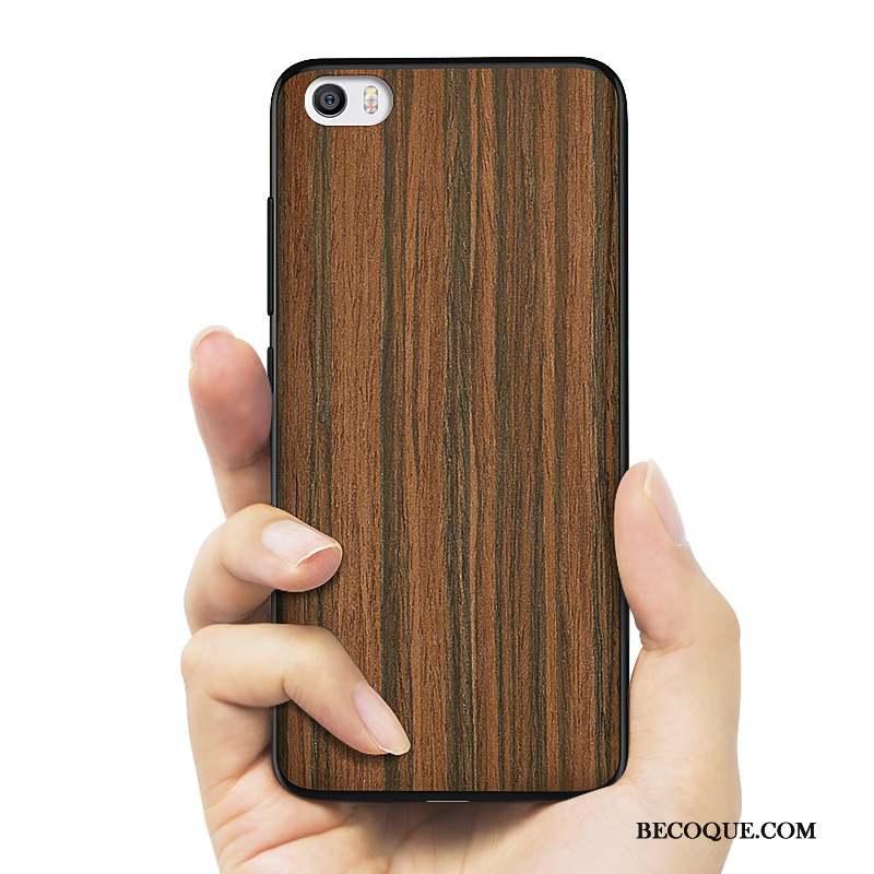 Mi 5 Couvercle Arrière Coque De Téléphone Protection En Bois Grain De Bois Silicone