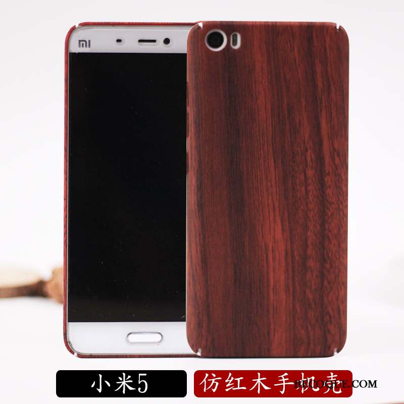 Mi 5 Grain De Bois Protection Délavé En Daim Tendance Coque De Téléphone Vin Rouge