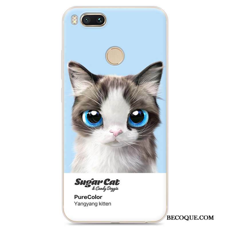 Mi 5x Coque Chat Protection Silicone Petit Bleu Clair Fluide Doux