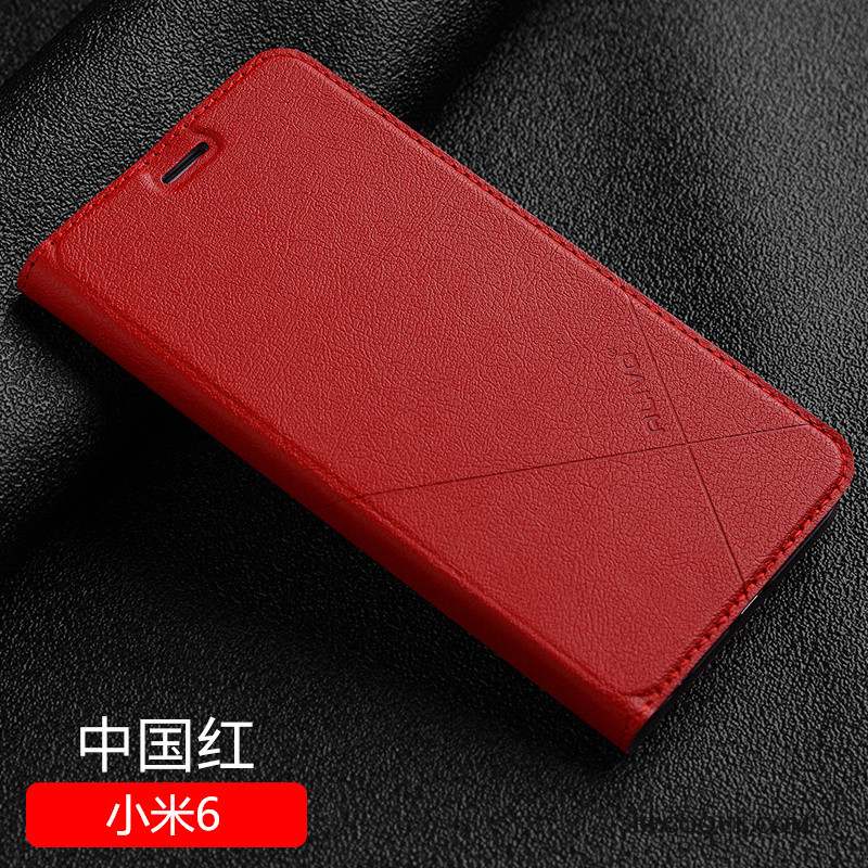 Mi 6 Coque Étui En Cuir Protection Incassable Clamshell Petit Rouge