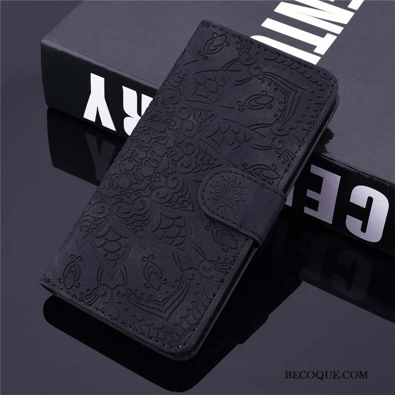 Mi 9 Lite Coque Fleur Étui En Cuir Protection Noir Petit Totem