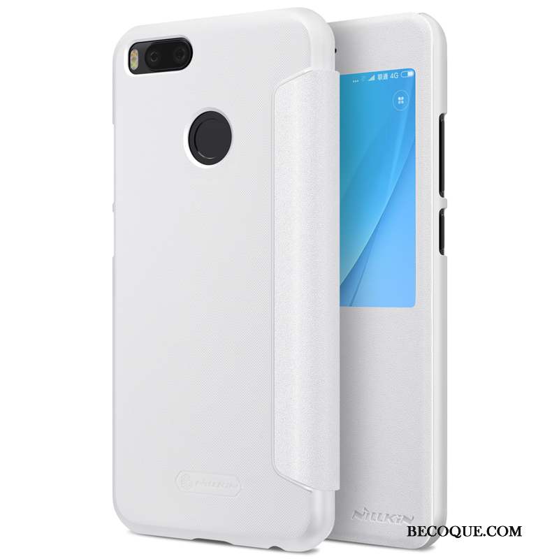 Mi A1 Coque Blanc Housse Ouvrir La Fenêtre Téléphone Portable Petit Dormance