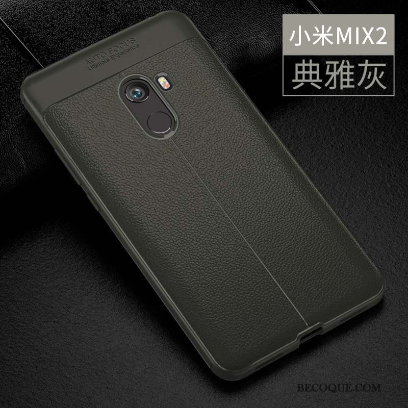 Mi Mix 2 Coque Cuir Fluide Doux Protection Gris Tendance Étui