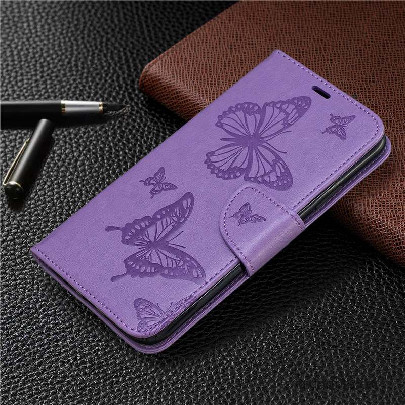 Mi Note 10 Coque Petit Étui Ornements Suspendus Gaufrage Papillon Couleur Unie