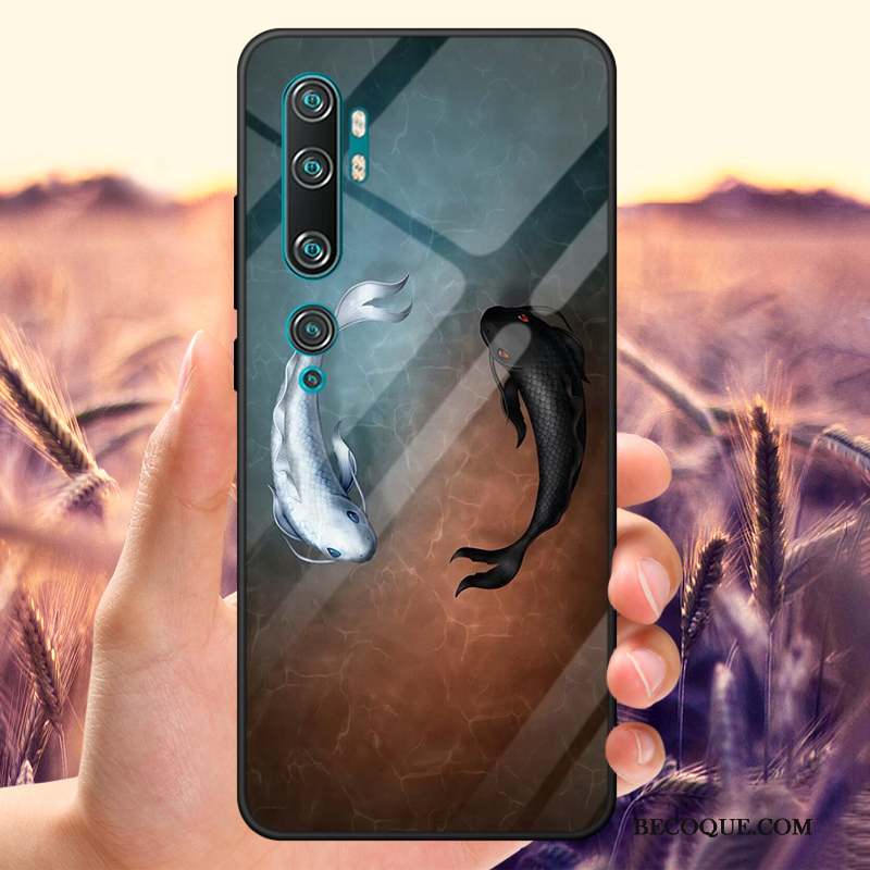 Mi Note 10 Coque Verre Trempé Petit Marque De Tendance Miroir Personnalisé Dessin Animé